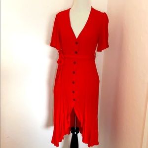 Button down Red Dress with tie